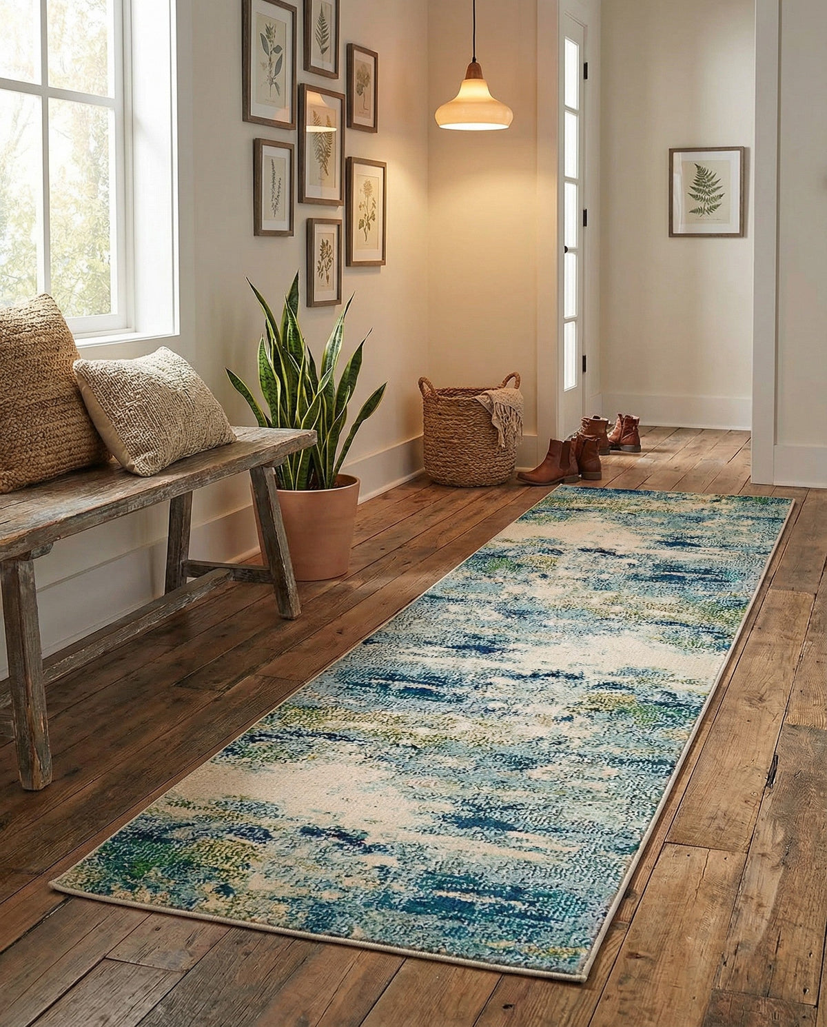 Chromatic Oasis Collection Area Rug -  Serene Runner Light Blue  lifestyle 85