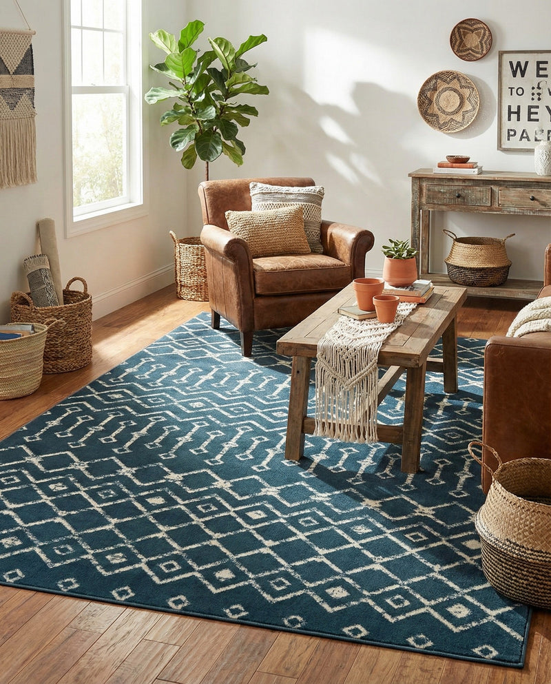 Marrakech Lattice Collection Area Rug - Medina (Blue) Rectangle Blue  lifestyle 8