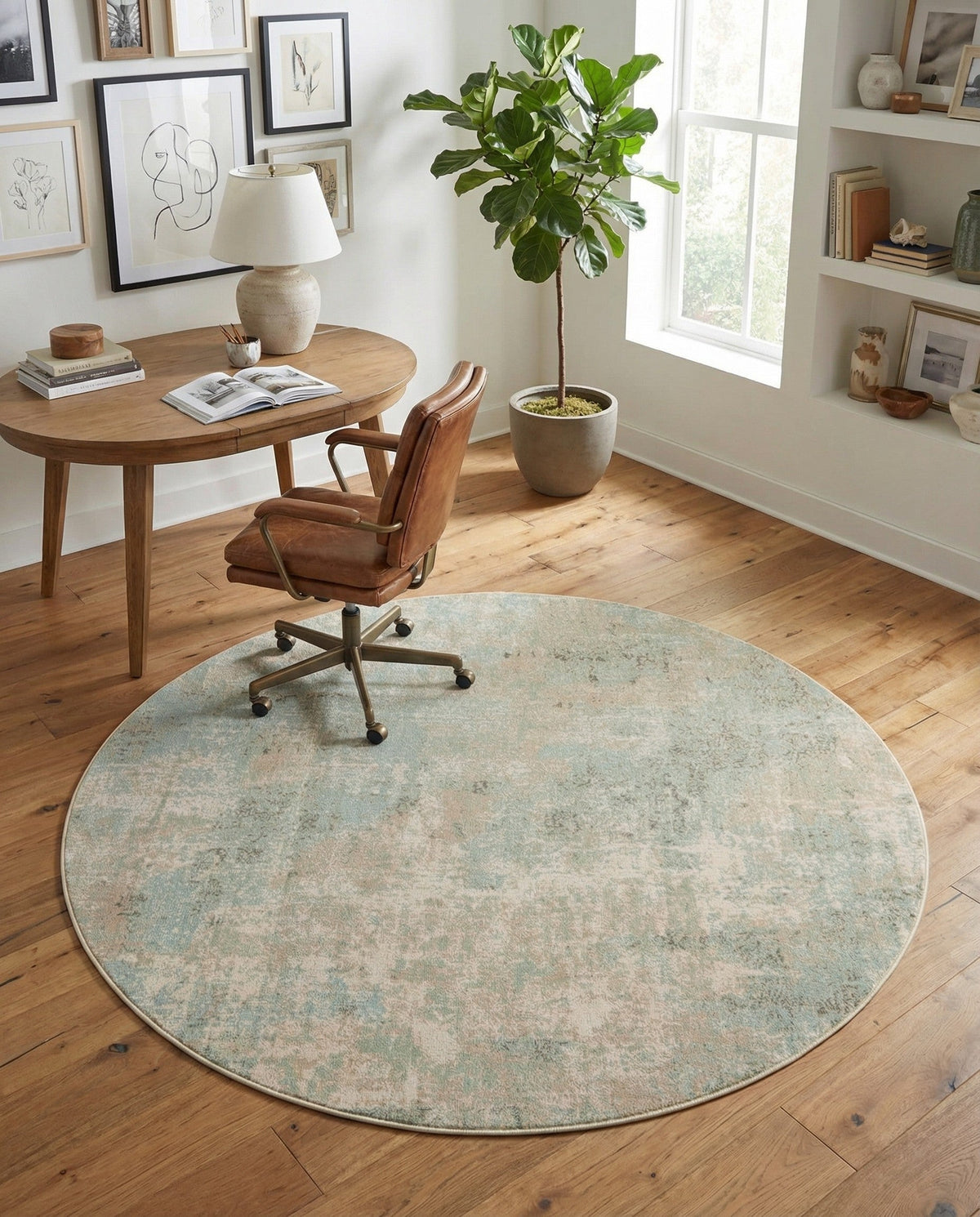 Lagoon Oasis Collection Area Rug -  Seagrass Round Teal  lifestyle 115