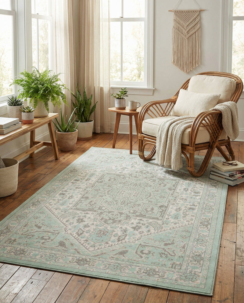 Savannah Series Collection Area Rug - Charleston (Mint) Rectangle Mint  lifestyle 19