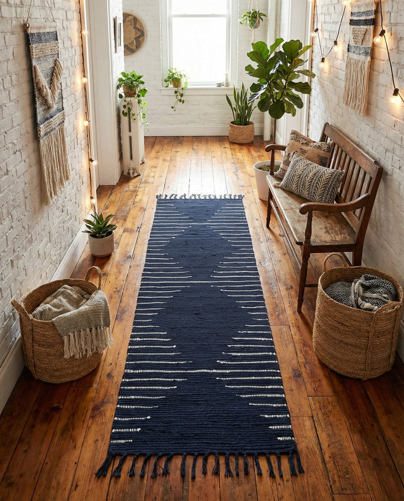 Thar Cotton Collection Area Rug - Jaisalmer (Navy Blue) Runner Navy Blue  lifestyle 54
