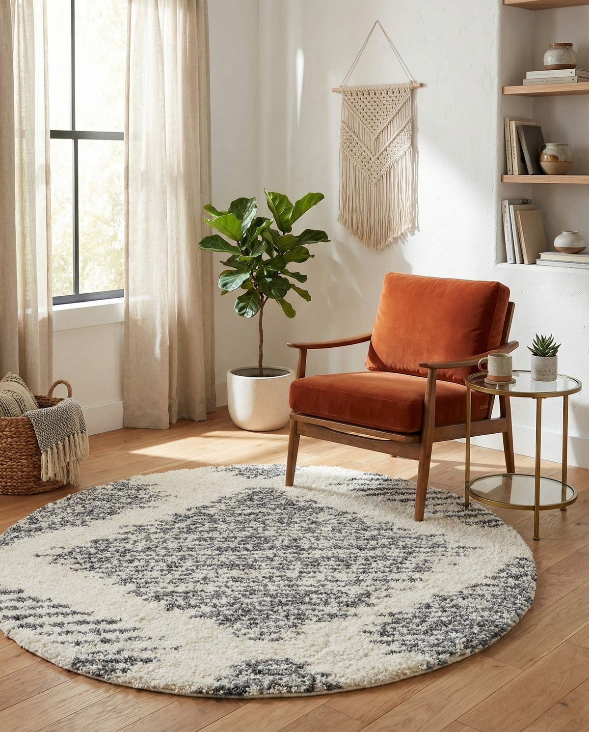 Tranquil Tides Shag Collection Area Rug -  Azure Round White  lifestyle 176