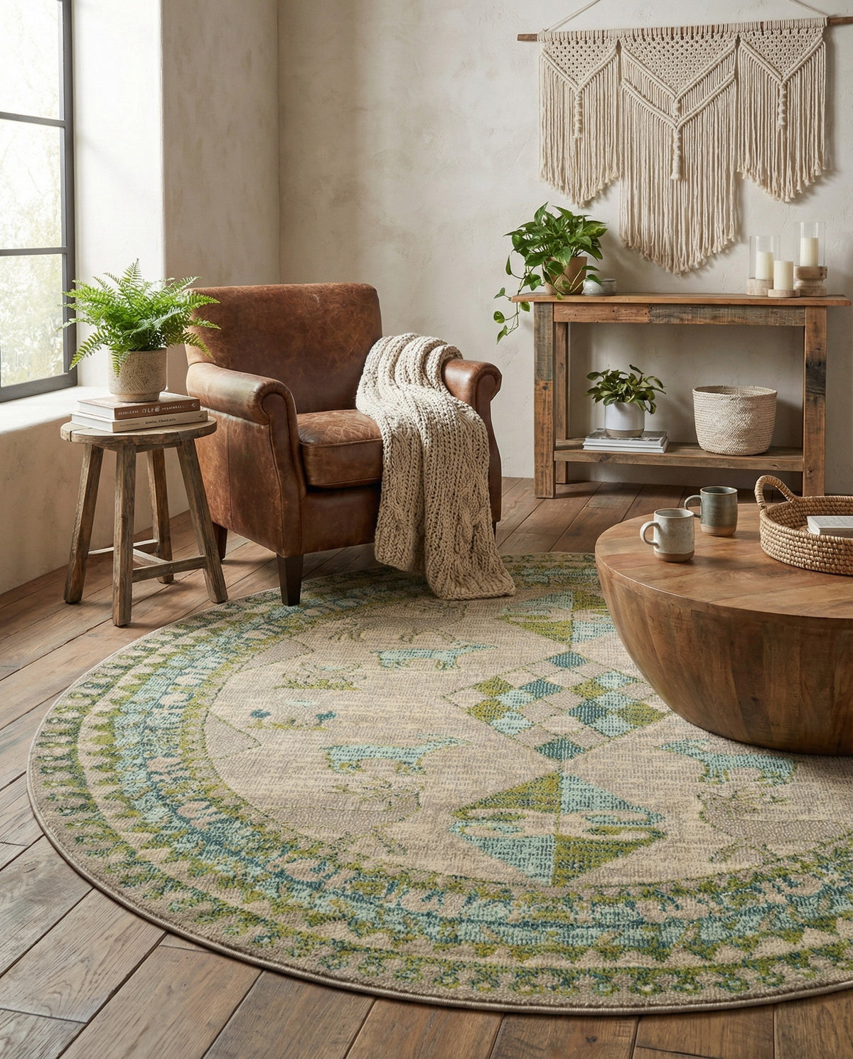 Sedona Vista Collection Area Rug -  Nolina Round Green  lifestyle 106