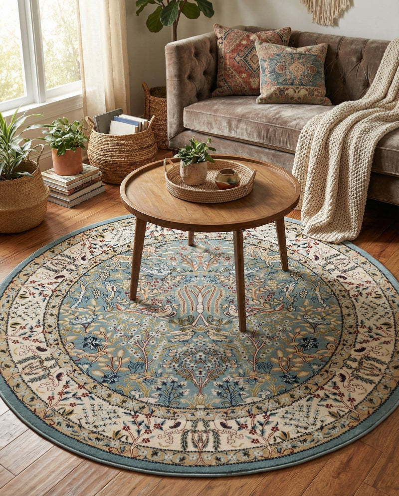 Persian Elegance Collection Area Rug -  Kerman (Blue) Round Blue  lifestyle 79