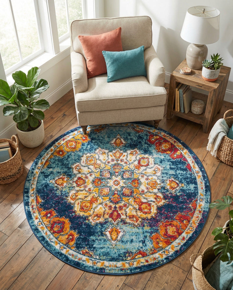 Beverly Grove Collection Area Rug - Melrose (Multi) Round Multi  lifestyle 52