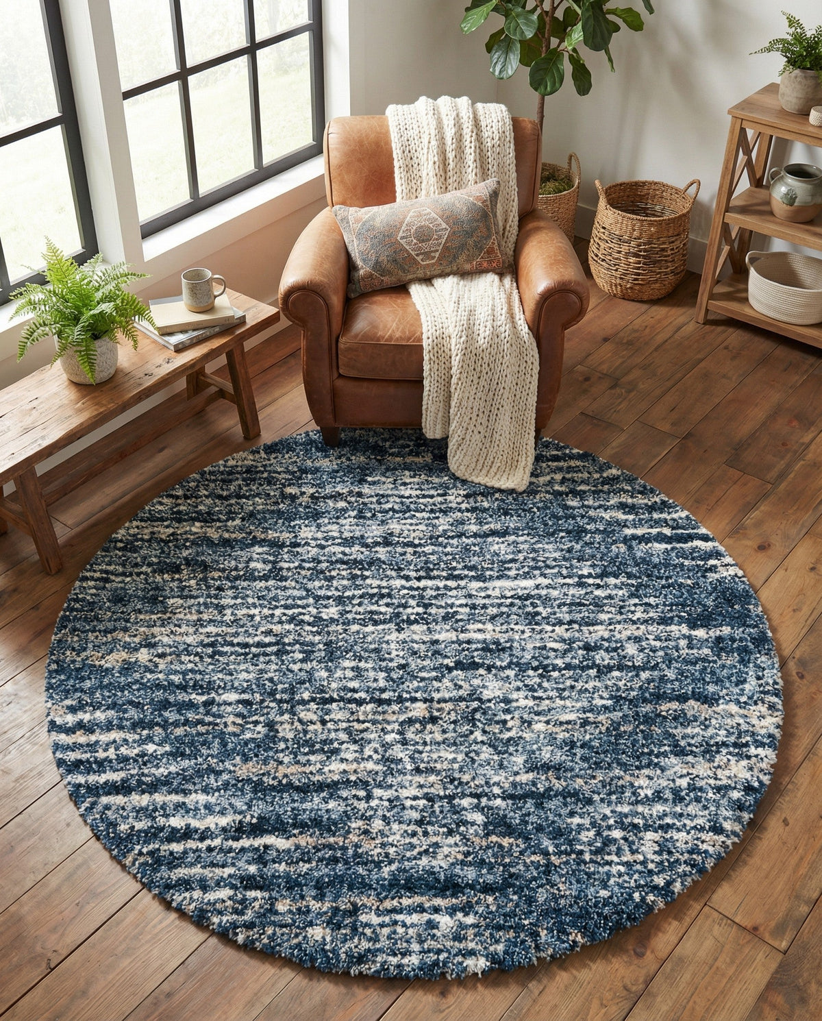 Tranquil Tides Shag Collection Area Rug -  Azure Round Blue  lifestyle 197