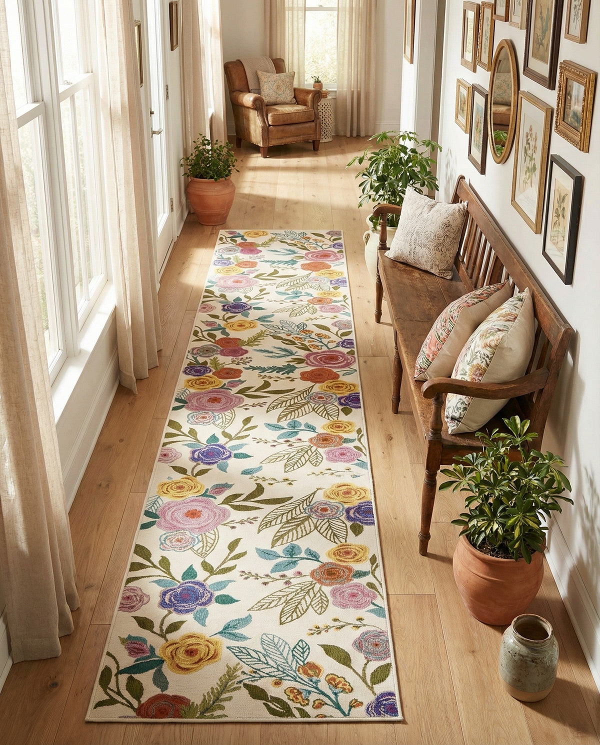 Meadow Breeze Collection Area Rug -  Petal Runner Ivory  lifestyle 88