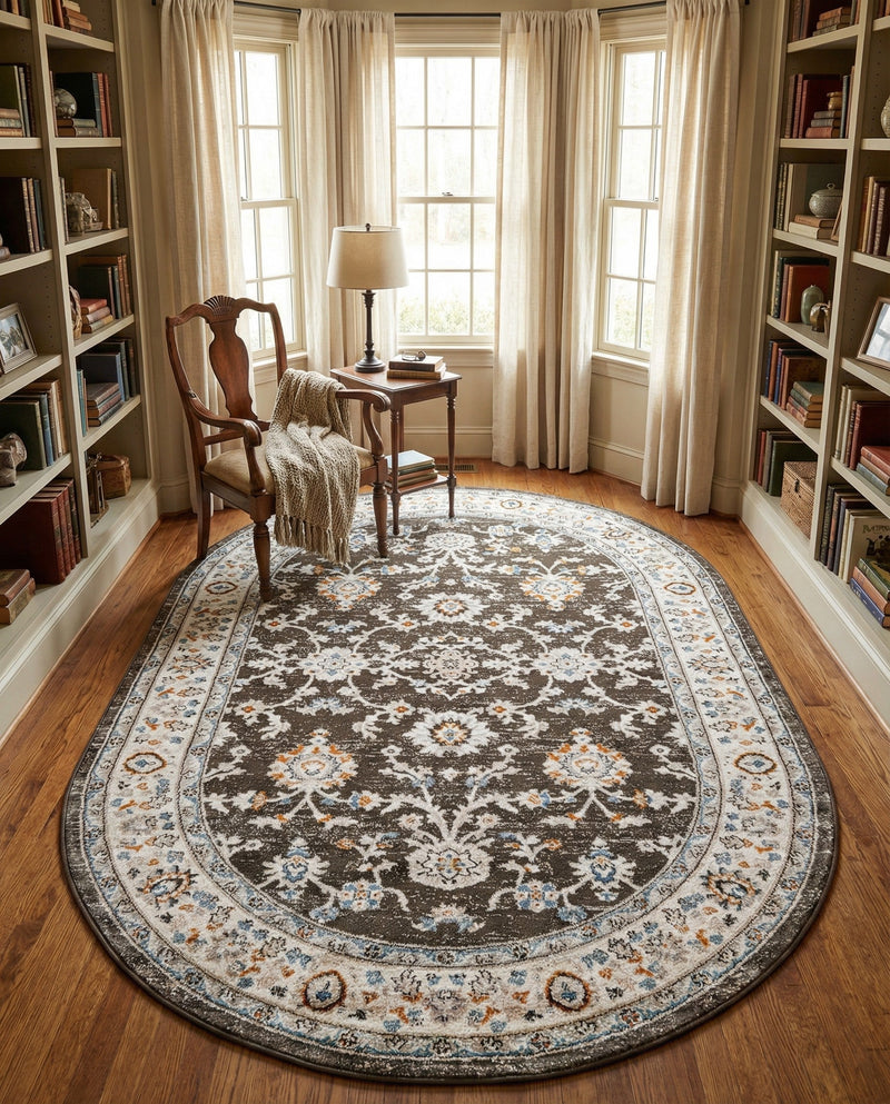 Savannah Elegance Collection Area Rug - Augusta (Fume Gray) Oval Fume Gray  lifestyle 37