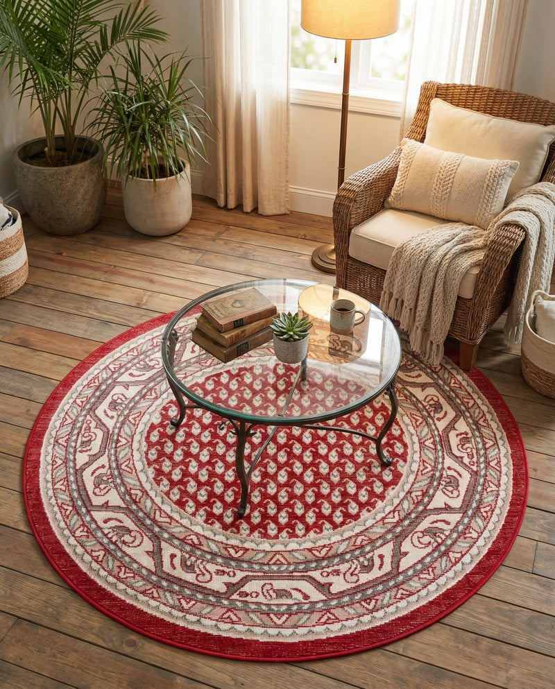 Soho Elegance Collection Area Rug -  Mercer (Red) Round Red  lifestyle 52