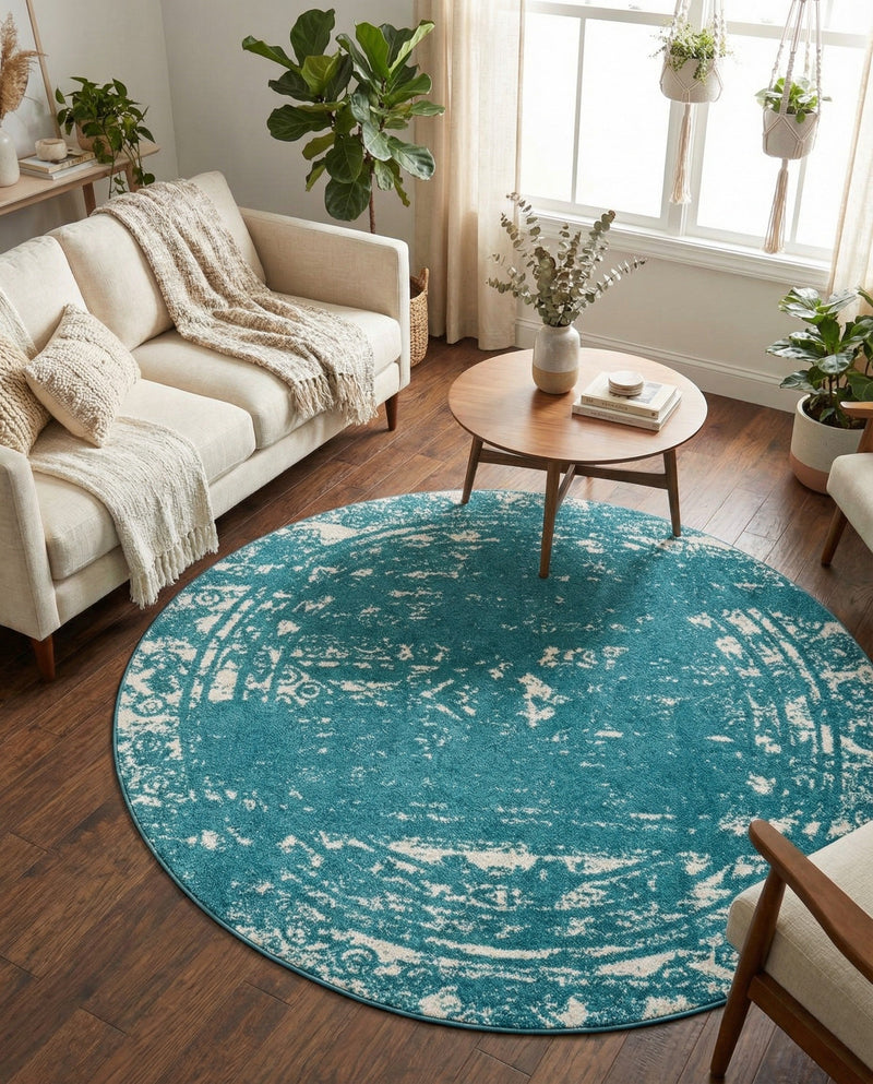 Brighton Stripes Collection Area Rug - Sussex (Turquoise) Round Turquoise  lifestyle 14