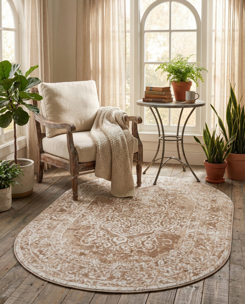 Cambridge Classics Collection Area Rug -  Magdalene (Beige) Oval Beige  lifestyle 67