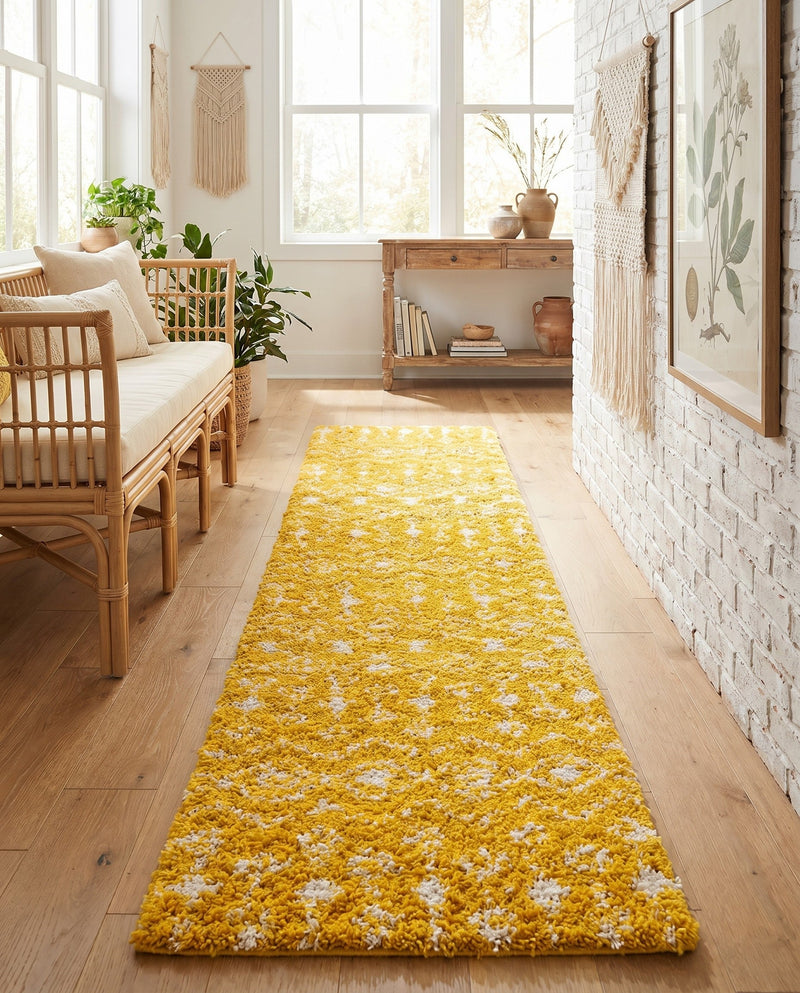 Berber Lattice Shag Collection Area Rug - Atlas (Yellow) Runner Yellow  lifestyle 61