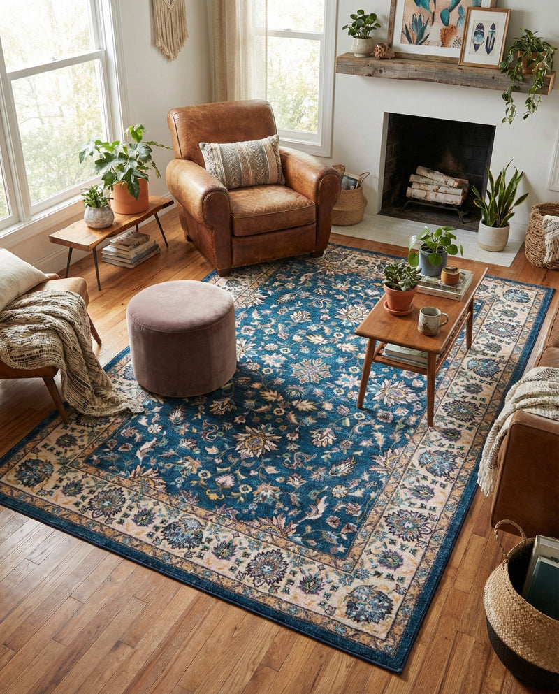 Casablanca Tapestry Collection Area Rug -  Marrakech (Egyptian Blue) Rectangle Egyptian Blue  lifestyle 5