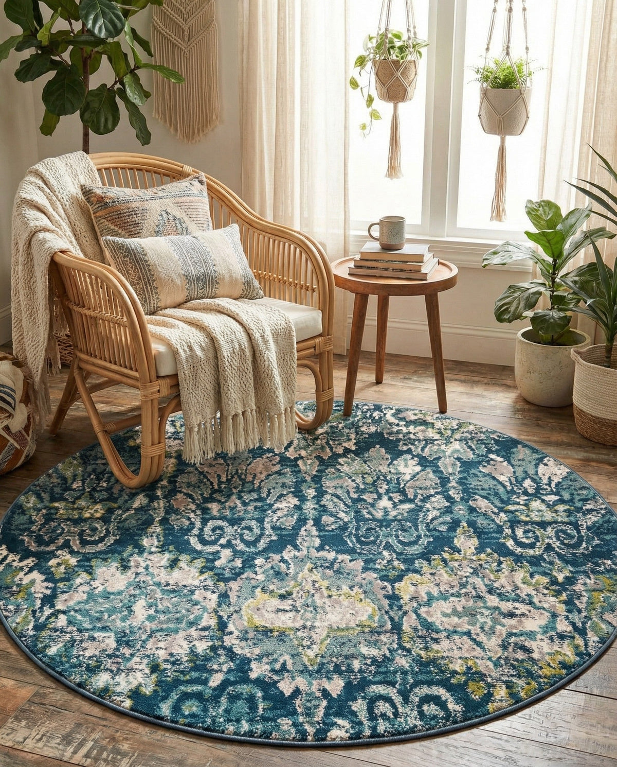 Savannah Elegance Collection Area Rug -  Forsyth Round Navy Blue  lifestyle 152