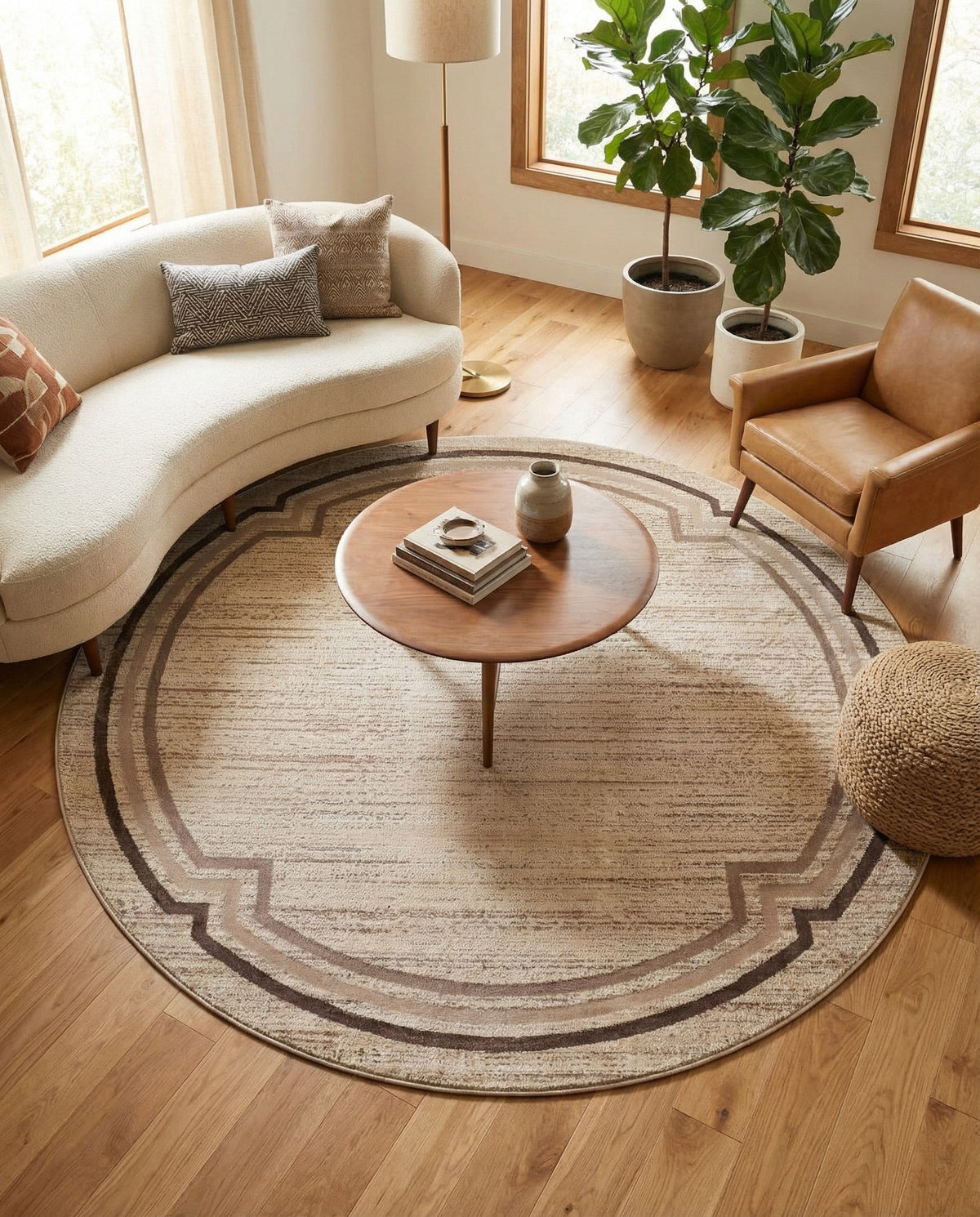Serenity Sands Collection Area Rug -  Hushhaven Round Brown  lifestyle 84