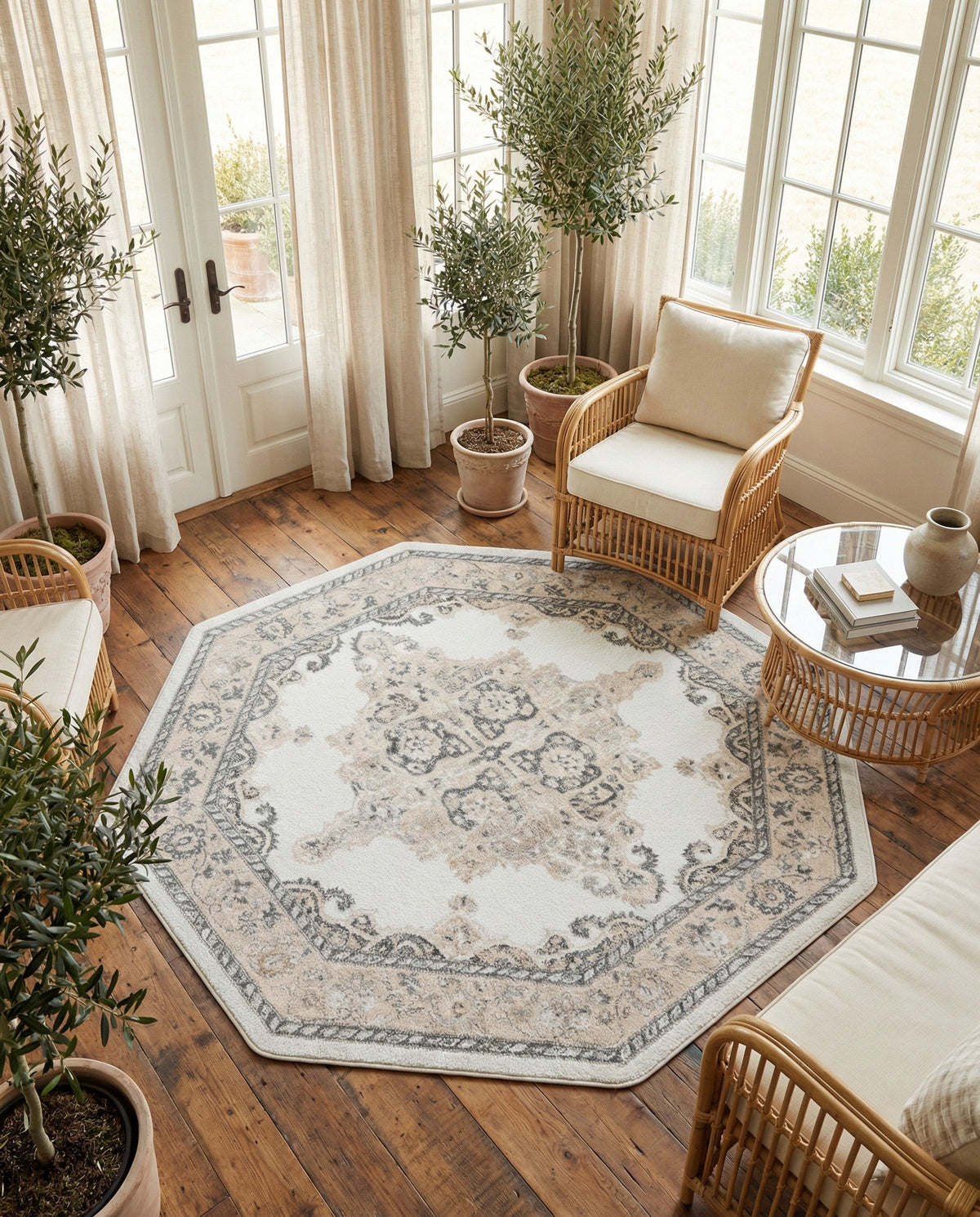 Beverly Grove Collection Area Rug -  Fairfax (Ivory) Octagon Ivory  lifestyle 83
