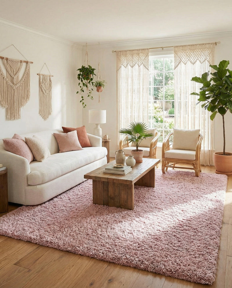 Cozy Comfort Shag Collection Area Rug - Haven (Pink) Rectangle Pink  lifestyle 14