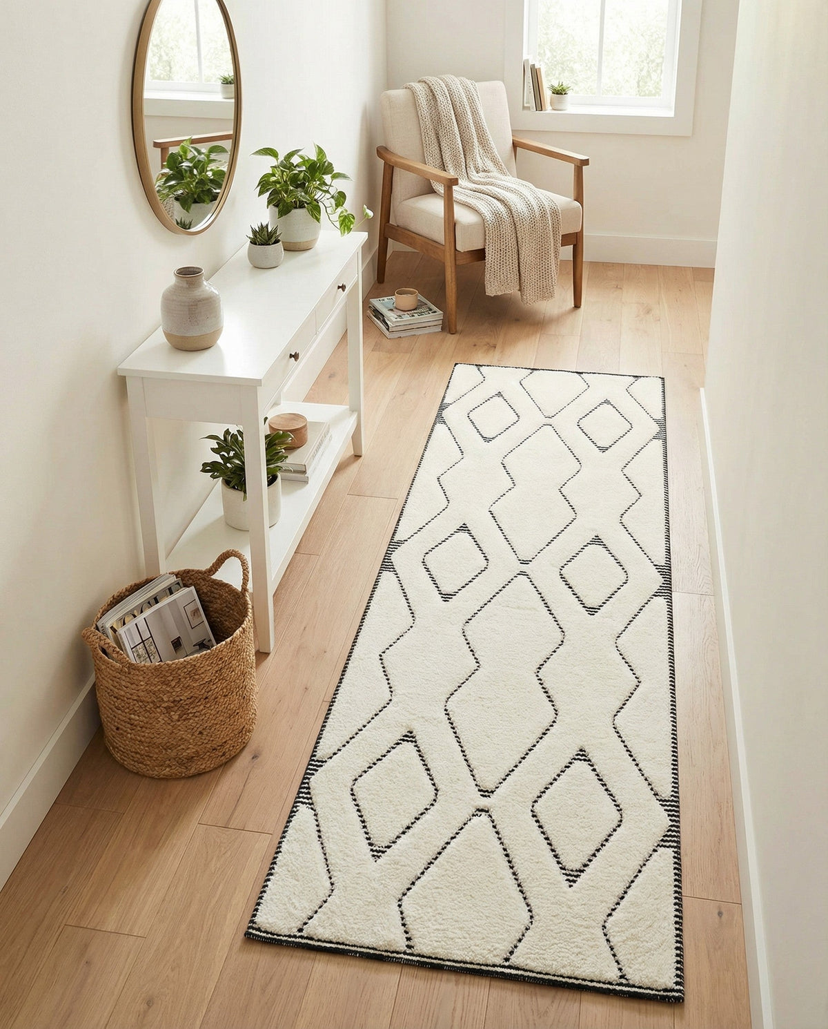 Monochrome Collection Area Rug -  Glacier Runner Ivory White  lifestyle 103