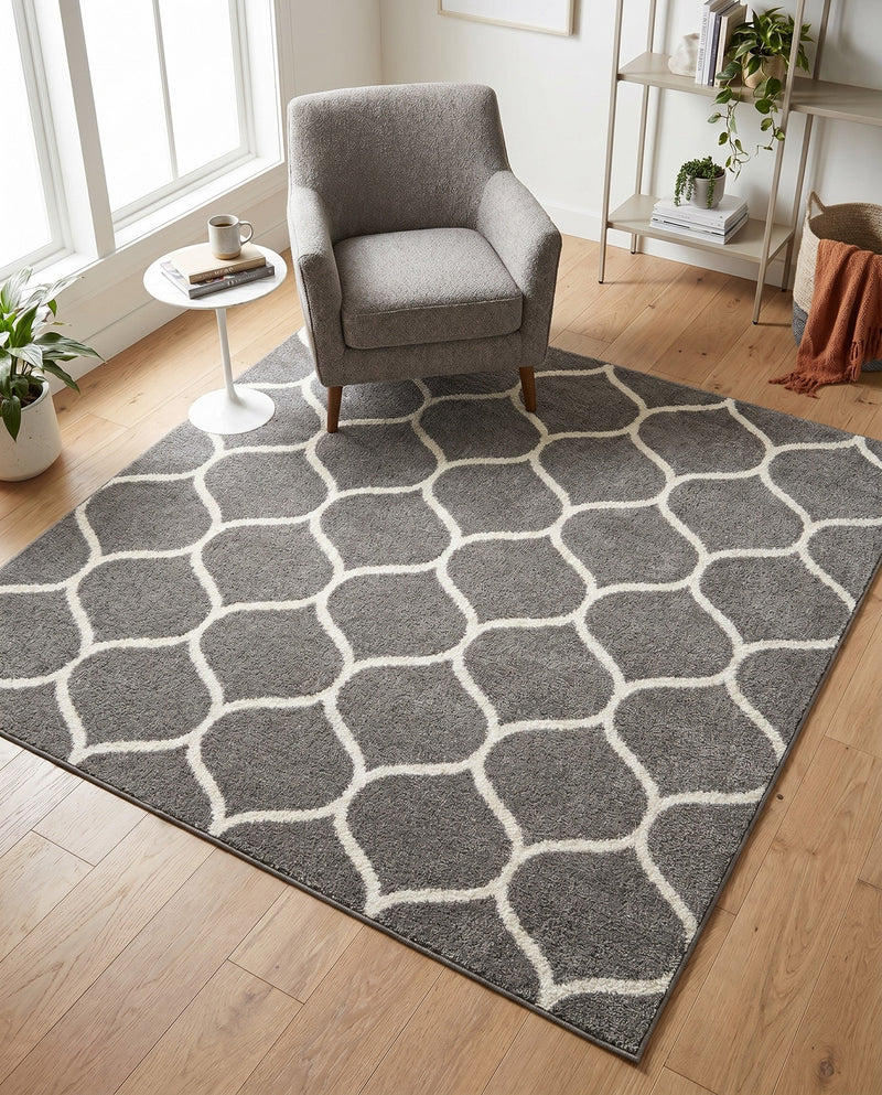 Trellis Mosaic Collection Area Rug -  Pergolatown (Dark Gray) Square Dark Gray  lifestyle 74