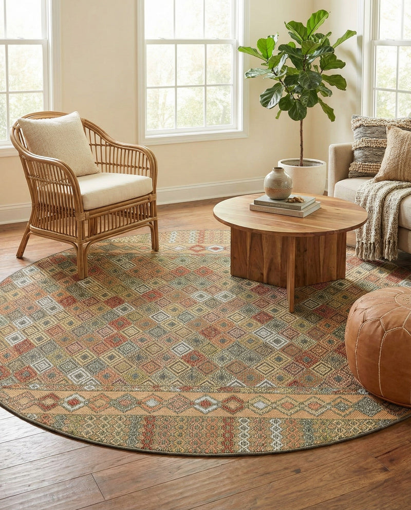 Coastal Terrace Collection Area Rug -  Pelican Round Multi  lifestyle 54