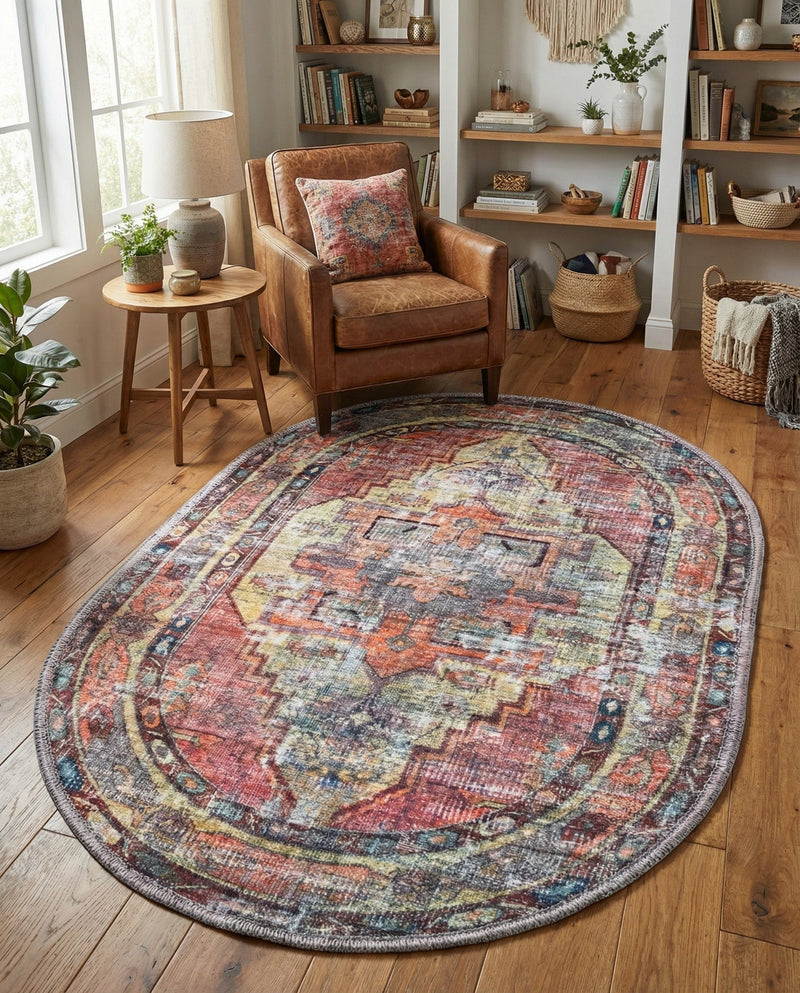 Zahara Oasis Collection Area Rug -  Rabat Oval Yellow Pink  lifestyle 71