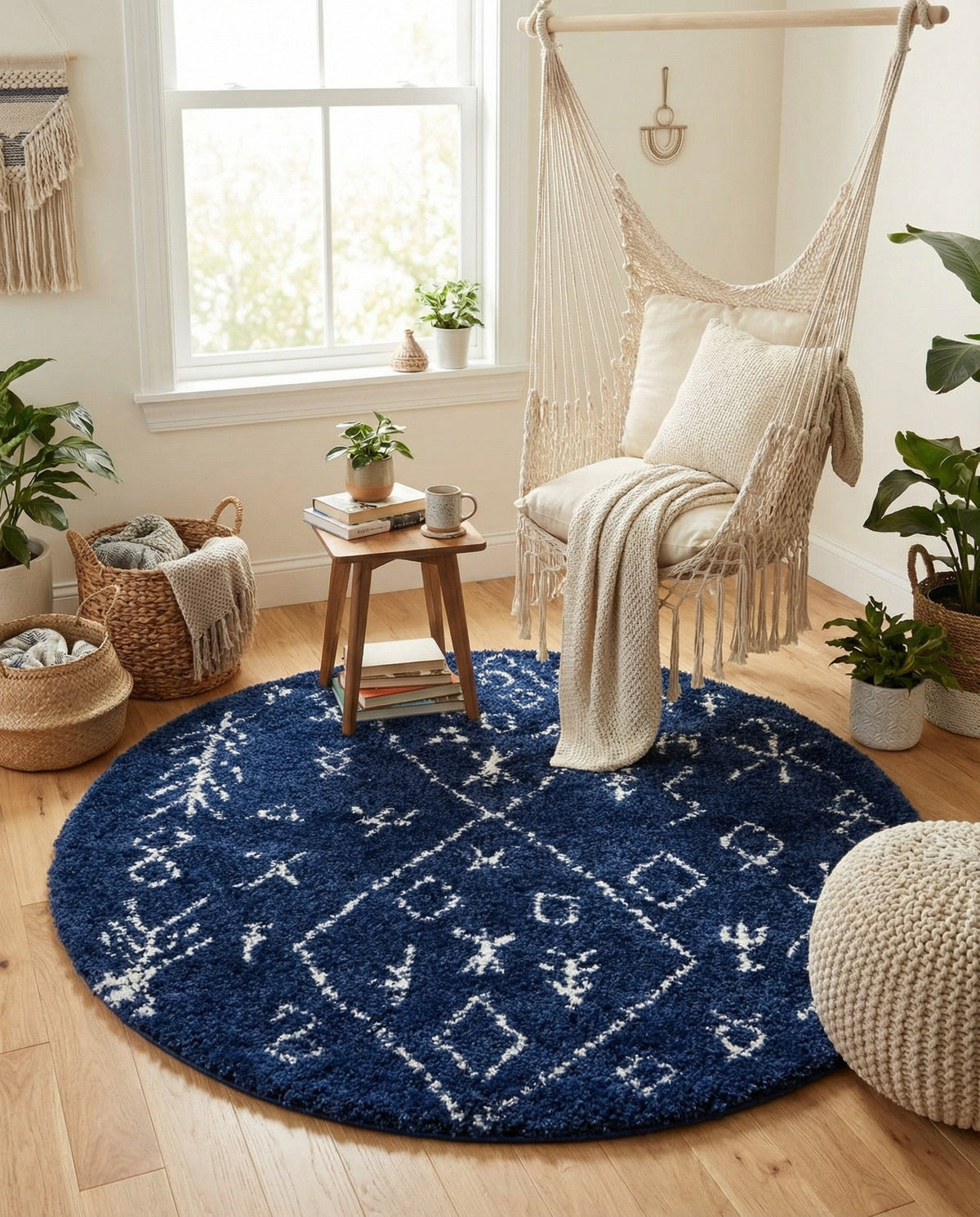 Casablanca Comfort Collection Area Rug - Sahara Round Navy Blue  lifestyle 111