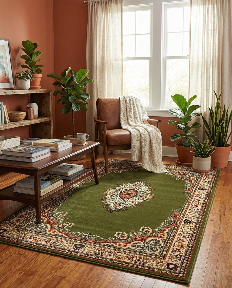 Tabriz Tapestry Collection Area Rug - Azerbaijan (Green) Rectangle Green  lifestyle 20