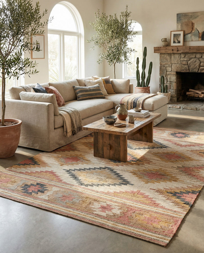 Desert Weave Jute Collection Area Rug - Sahara Rectangle Multi  lifestyle 21