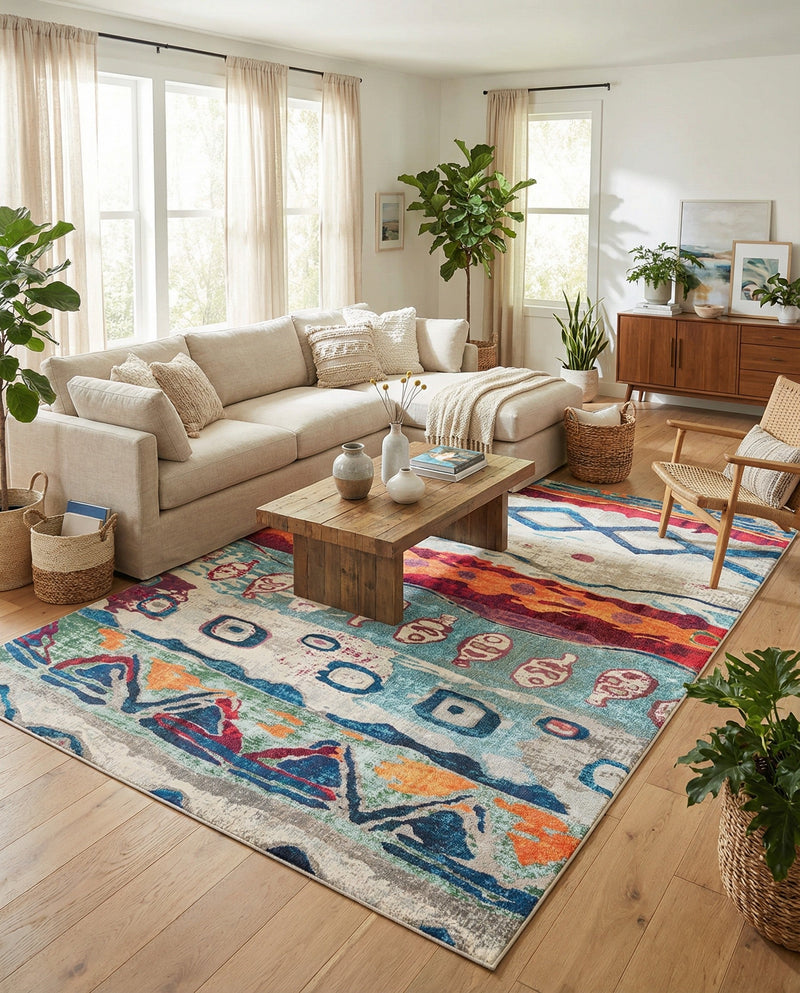 Colorburst Oasis Collection Area Rug -  Lagoon Rectangle Multi  lifestyle 13