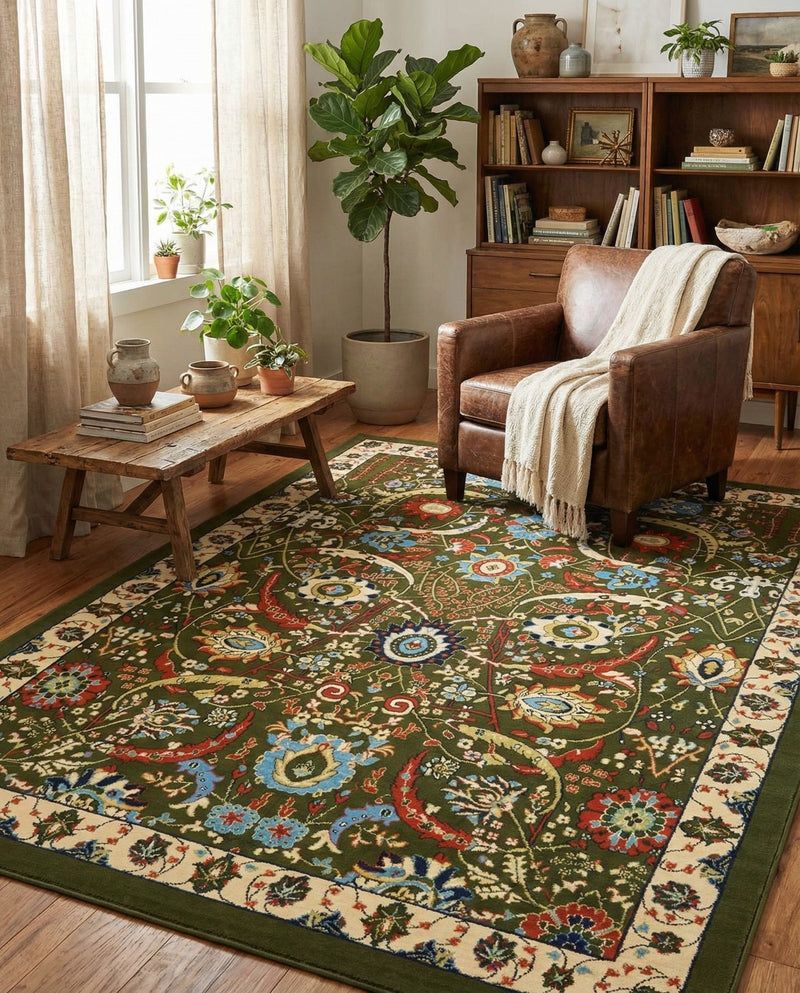 Tabriz Tapestry Collection Area Rug - Sahand (Green) Rectangle Green  lifestyle 12
