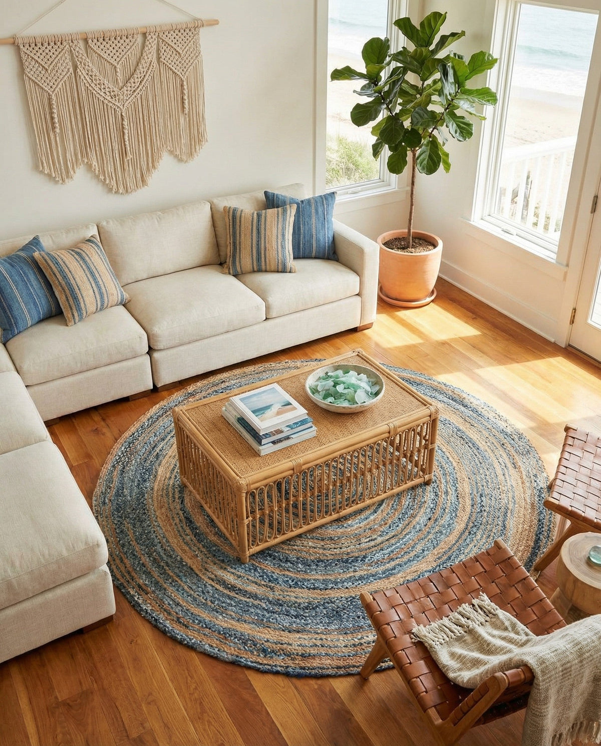 Woven Udaipur Collection Area Rug - Sahara Round Blue and Natural  lifestyle 106