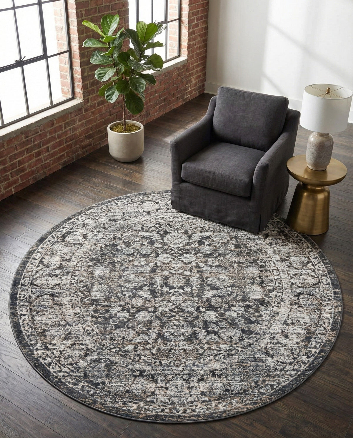 Metro Heights Collection Area Rug -  Astoria Round Navy Blue  lifestyle 123