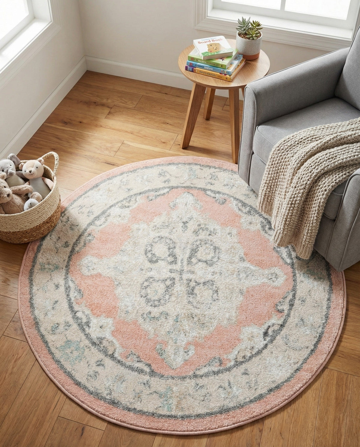 Beverly Grove Collection Area Rug -  Fairfax (Rose) Round Rose  lifestyle 28