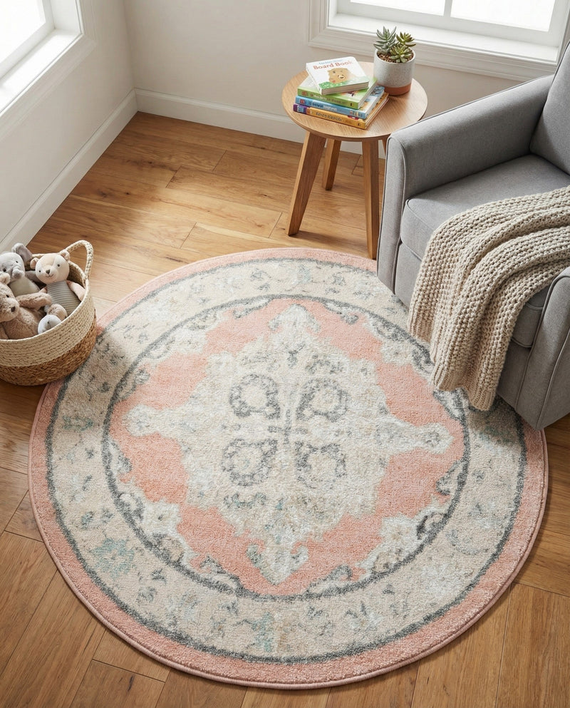 Beverly Grove Collection Area Rug -  Fairfax (Rose) Round Rose  lifestyle 28