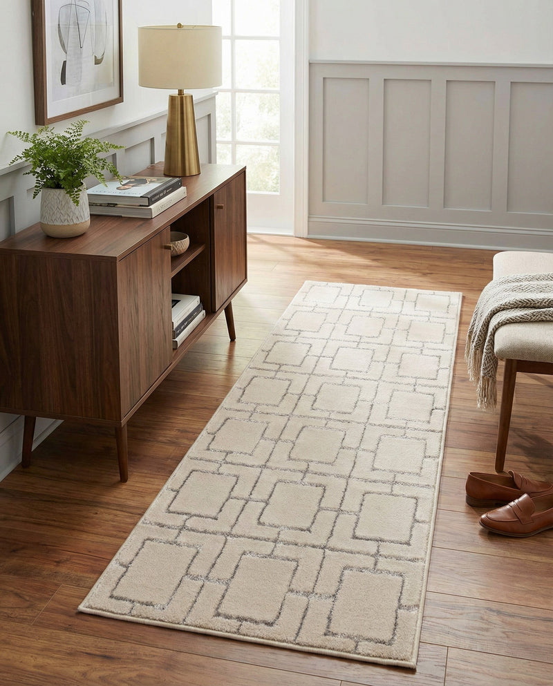 Hollywood Luxe Collection Area Rug -  Beverly (White Silver) Runner White Silver  lifestyle 45