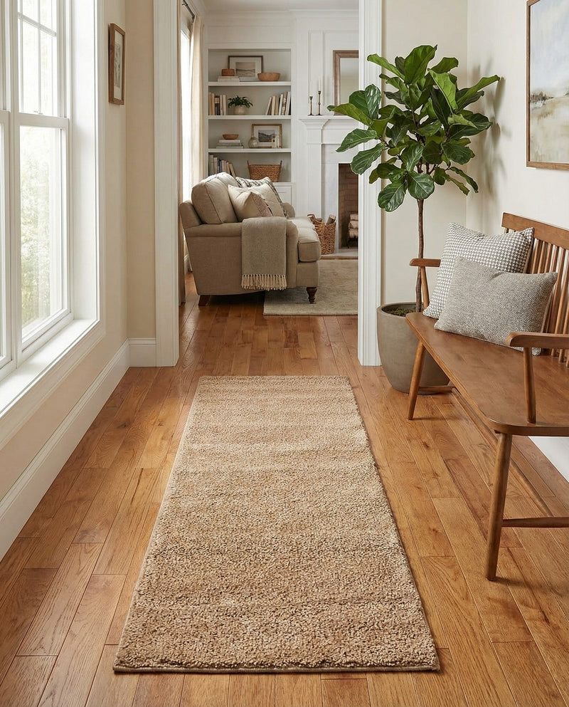 Solid Shag Seaside Collection Area Rug - Azure Cove (Light Brown) Runner Light Brown  lifestyle 31