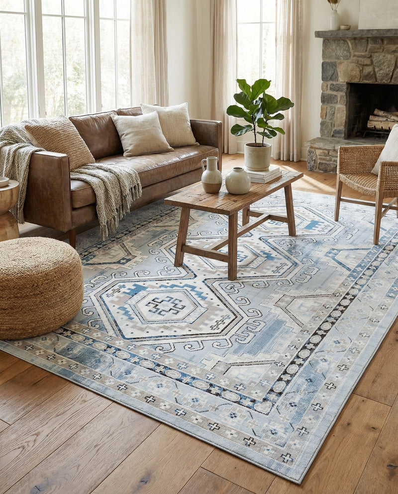 Savannah Elegance Collection Area Rug -  Tybee (Aqua Blue) Rectangle Aqua Blue  lifestyle 6