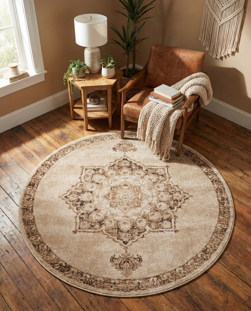 Eden Oasis Collection Area Rug -  Tranquility (Beige) Round Beige  lifestyle 50