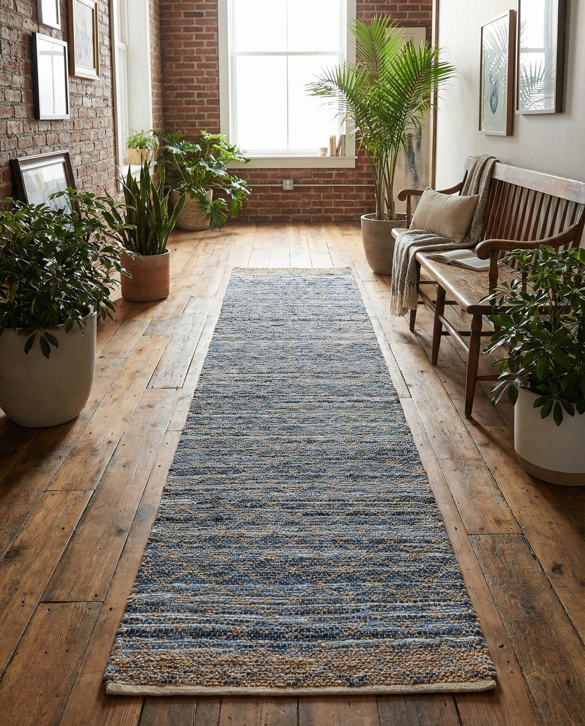 Tulum Trellis Collection Area Rug - Shoreline Runner Denim blue  lifestyle 157