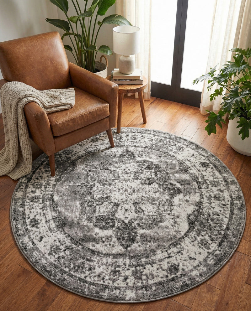 Riviera Elegance Collection Area Rug -  Menton (Gray) Round Gray  lifestyle 75