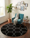 Trellis Mosaic Collection Area Rug - Arborville (Black) Round Black  lifestyle 53