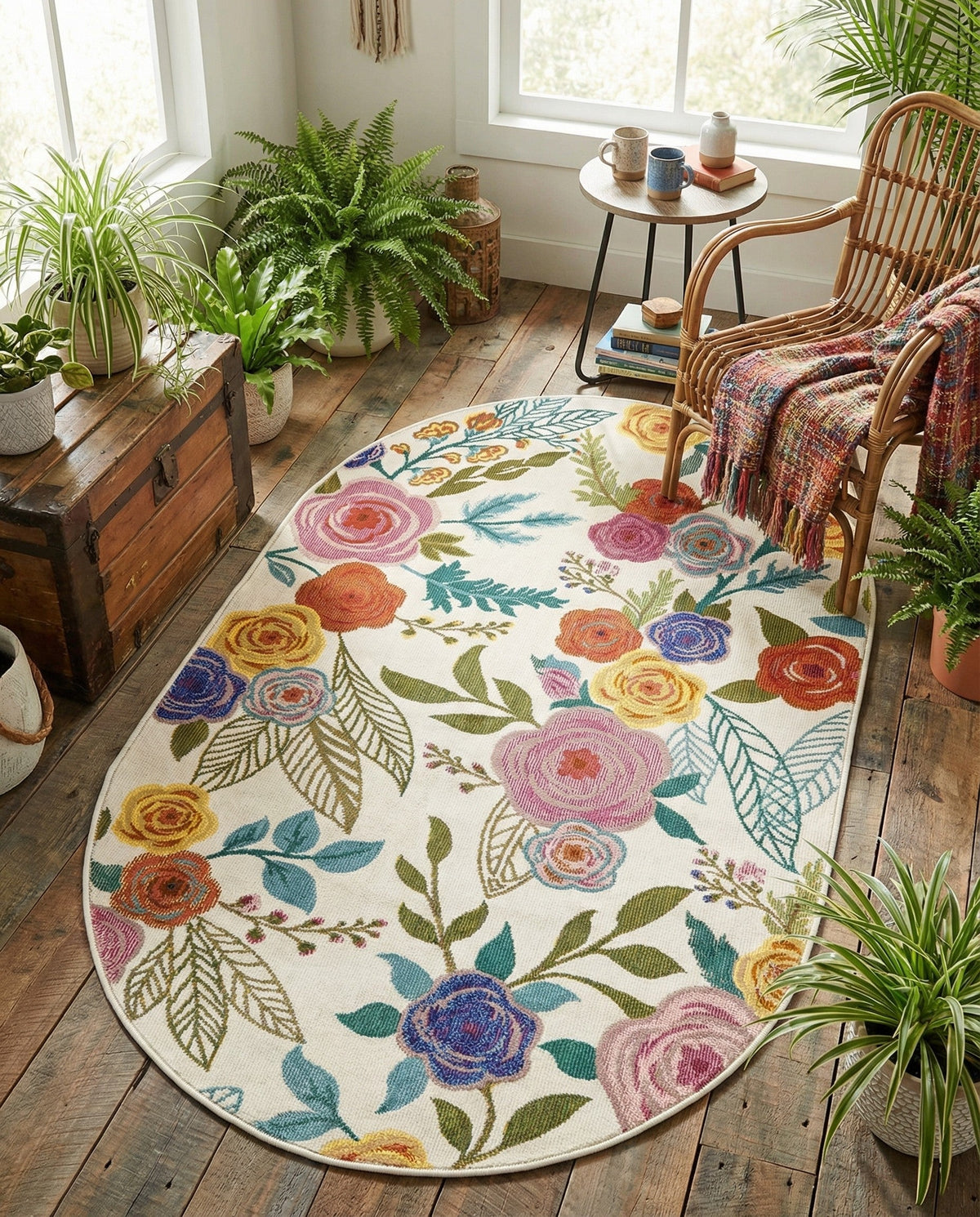 Meadow Breeze Collection Area Rug -  Petal Oval Ivory  lifestyle 159