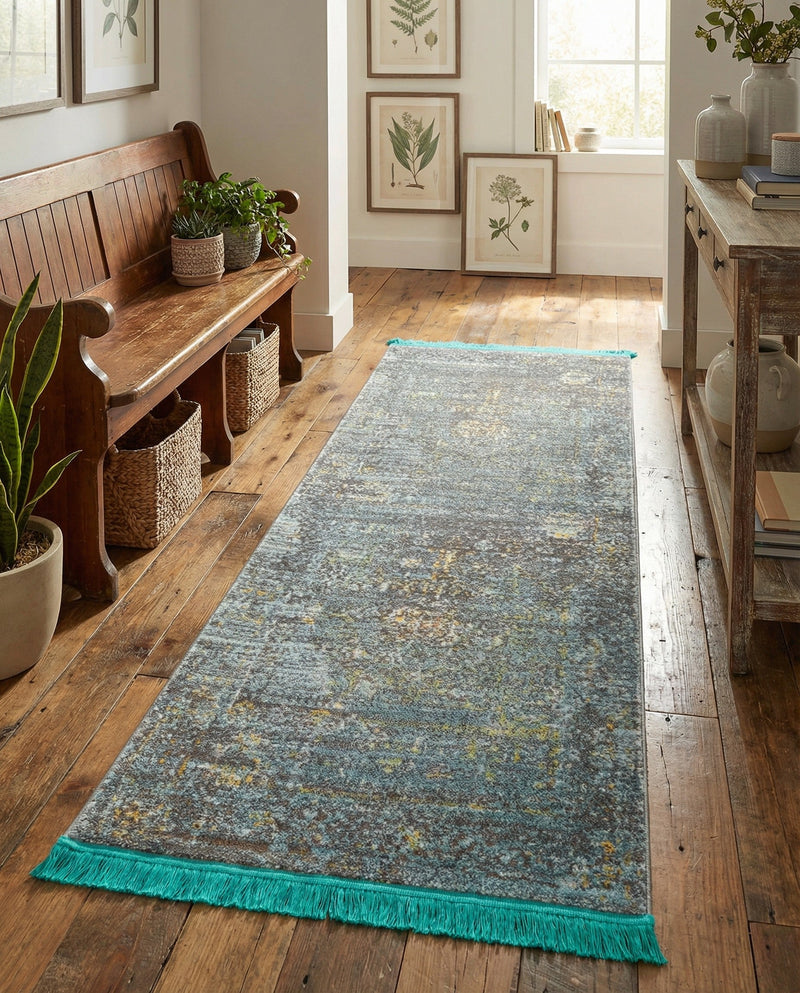 Caribbean Breeze Collection Area Rug -  Martinique Runner Turquoise  lifestyle 60