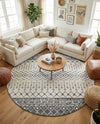 Mediterranean Lattice Collection Area Rug -  Casablanca (Ivory and Gray) Round Ivory and Gray  lifestyle 50