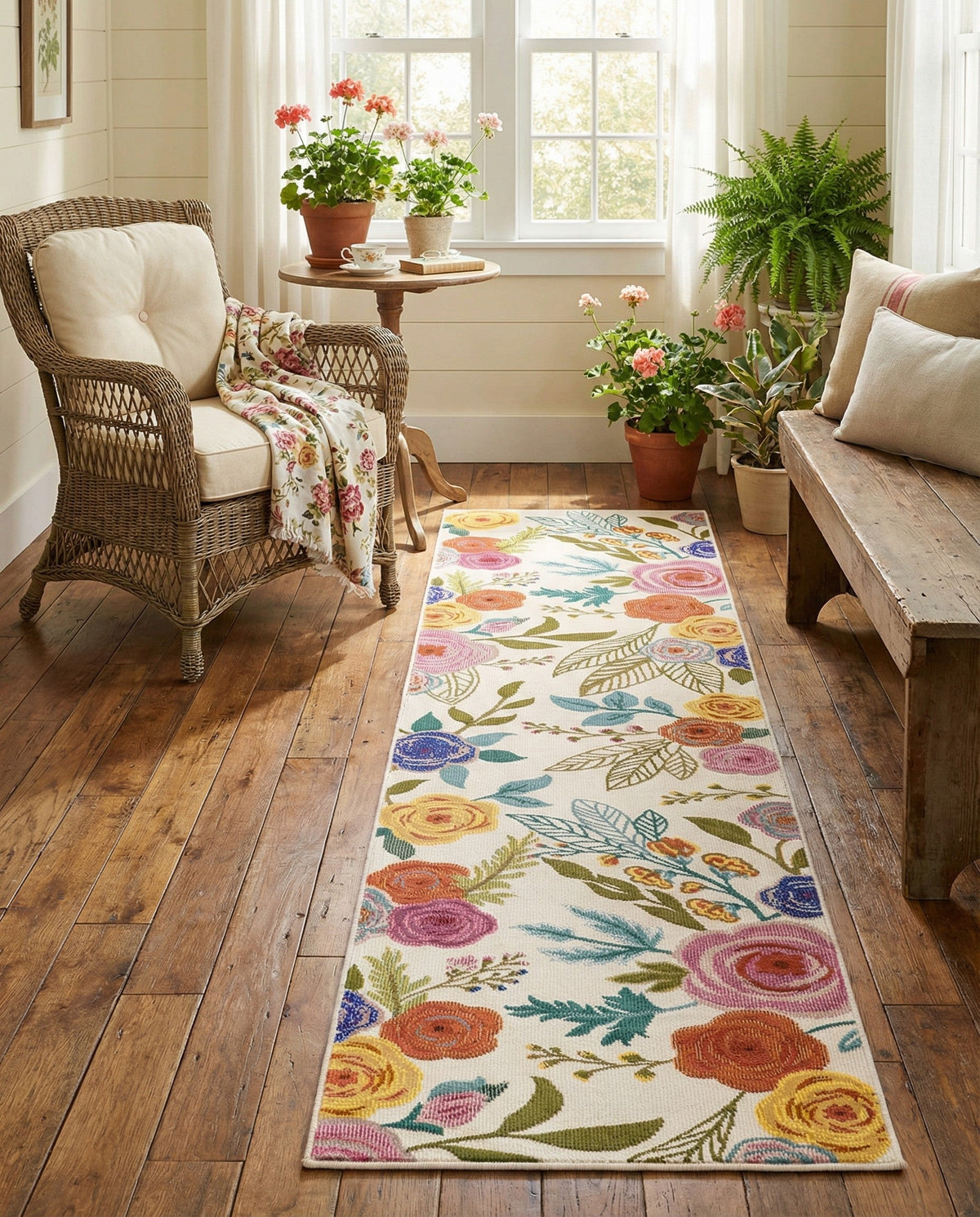 Meadow Breeze Collection Area Rug -  Petal Runner Ivory  lifestyle 156