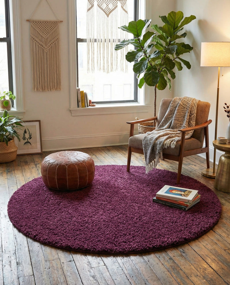 Plush Oasis Collection Area Rug - Serenity (Eggplant Purple) Round Eggplant Purple  lifestyle 57