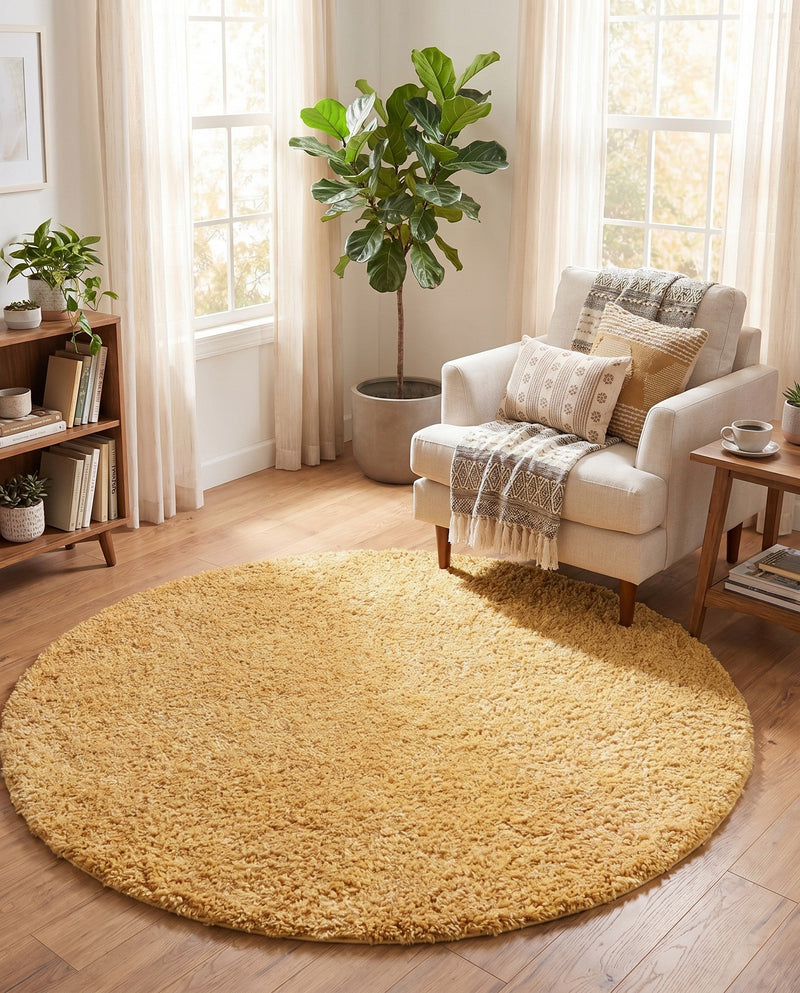 Alpine Plush Collection Area Rug -  Cortina (Sun Yellow) Round Sun Yellow  lifestyle 66