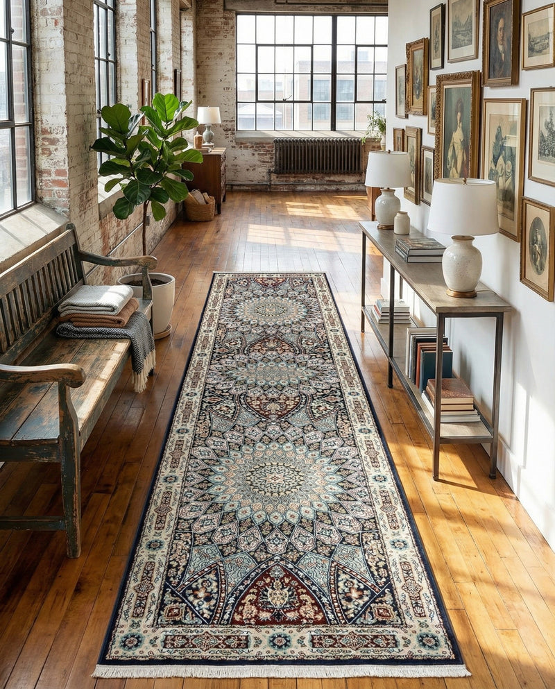 Persian Elegance Collection Area Rug -  Hamedan (Navy Blue) Runner Navy Blue  lifestyle 78