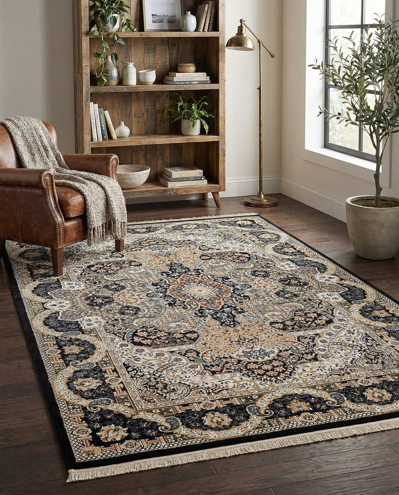 Persian Elegance Collection Area Rug -  Shiraz Rectangle Navy Blue  lifestyle 61