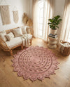 Woven Seaside Jute Collection Area Rug - Coastalhaven (Pink) Round Pink  lifestyle 28